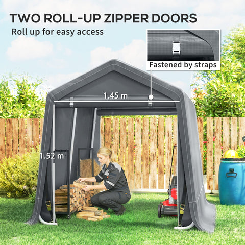 Outsunny 8 x 6.5 ft Outdoor Garden Storage Shed, Waterproof Bike Tent w/ Double Roll-up Zipper Door for Garden Tools, Dark Grey