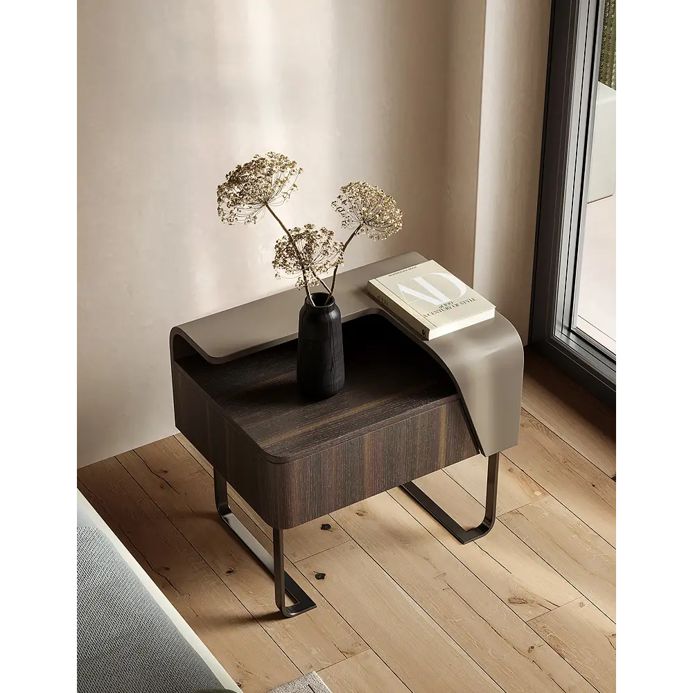Aella Contemporary Bedside Table Solid Wood
