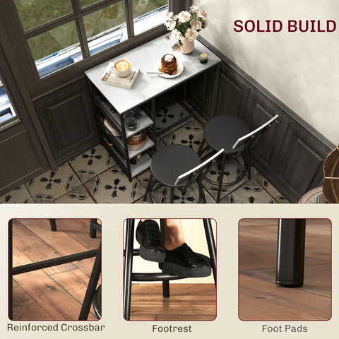 HOMCOM Three-Piece Kitchen Dining Set, with Shelves - Grey/Black