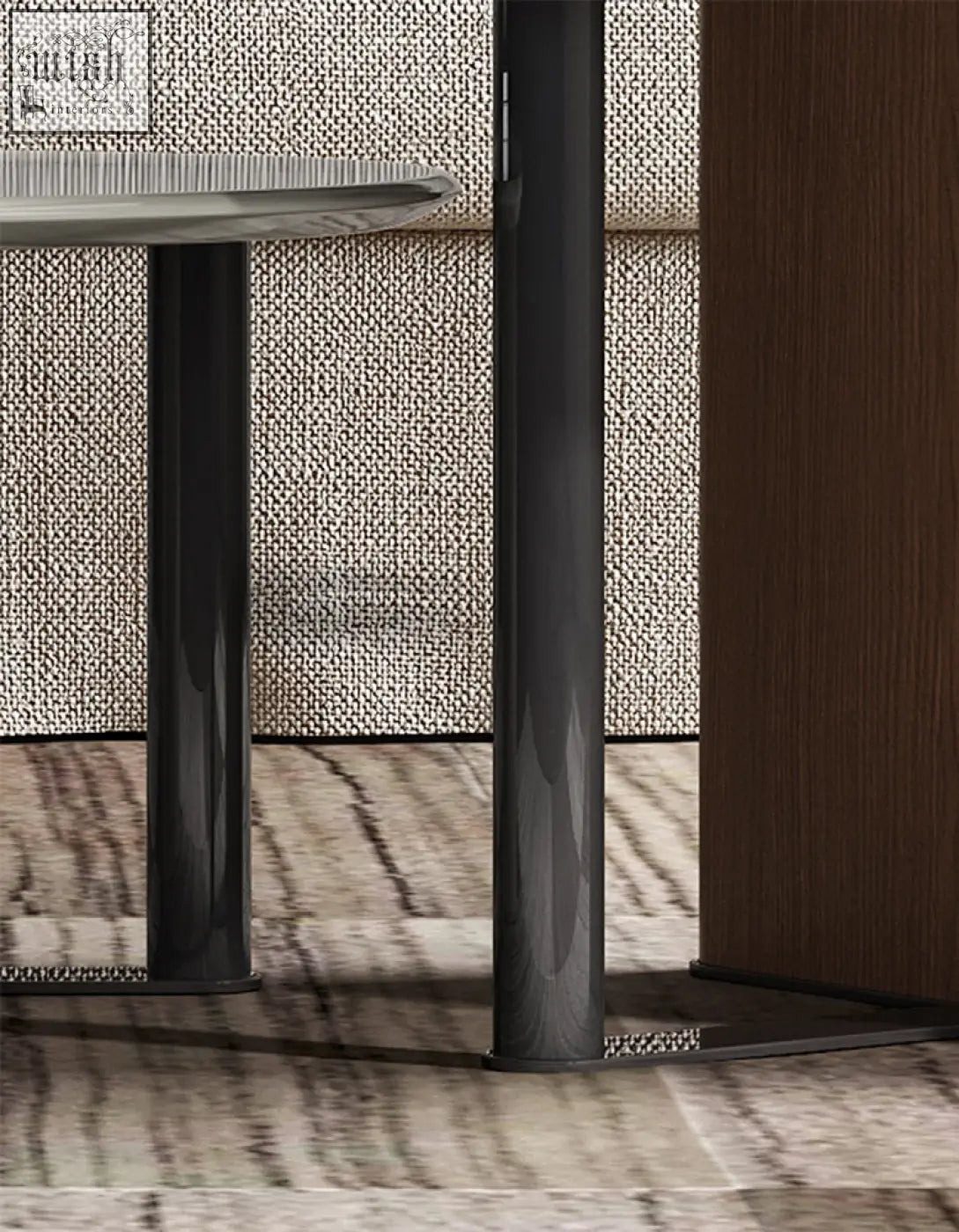 Black glossy cylindrical legs with subtle textured base on agatha nesting coffee table mable model