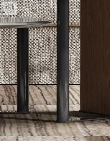 Black glossy cylindrical legs with subtle textured base on agatha nesting coffee table mable model