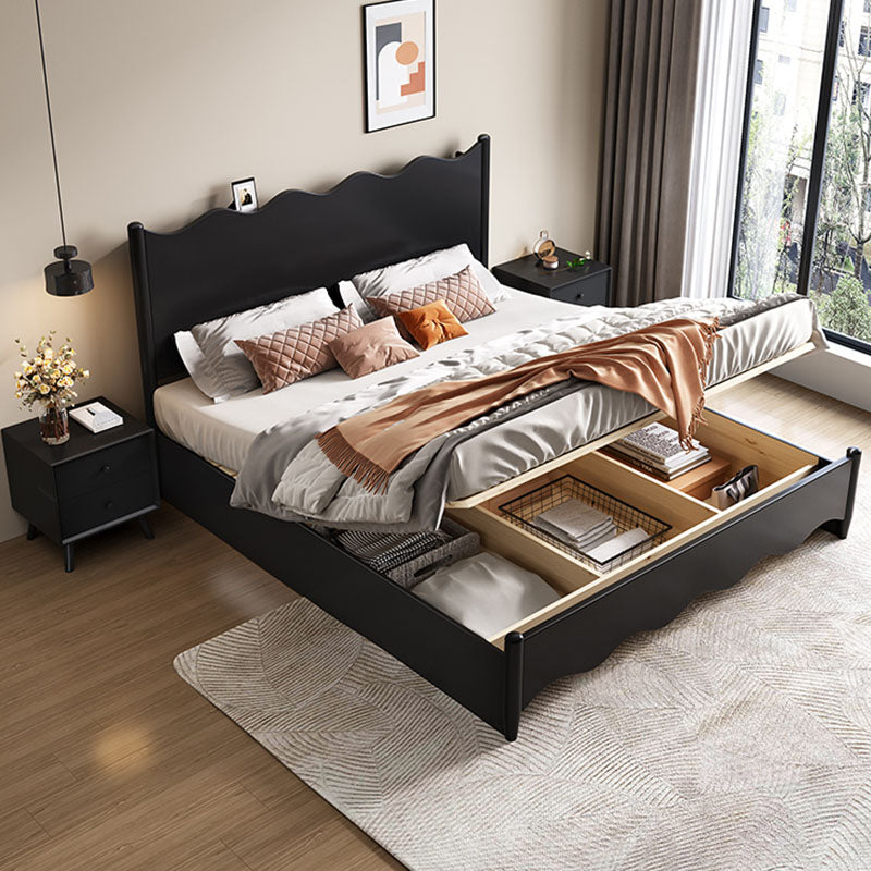 Black upholstered agatha queen size king size super king size storage bed with curved headboard and built-in compartments