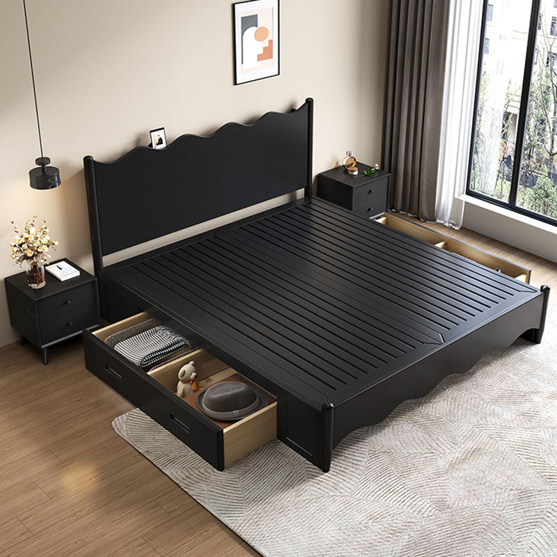 Black wooden agatha queen size storage bed with curved headboard and built-in drawers for king size and super king size