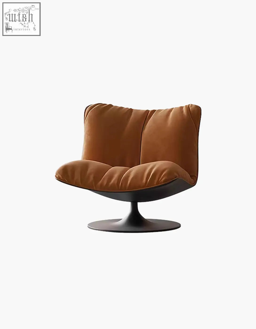Ahn lounge chair swivel lounge chair with warm brown velvet cushion and sleek black pedestal base