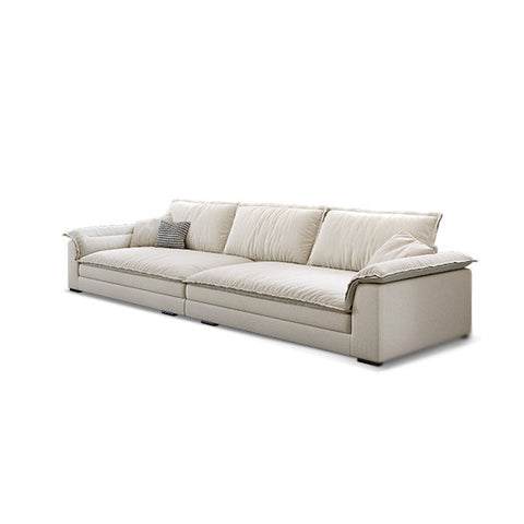 Beige leather aiden sailboat two seater sofa with plush cushions and modern minimalist design in suede material