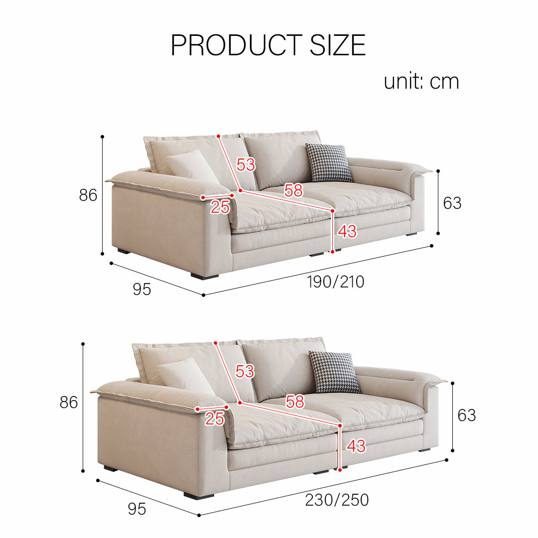 Beige suede aiden sailboat two seater sofa with a black and white checkered accent pillow for cozy seating