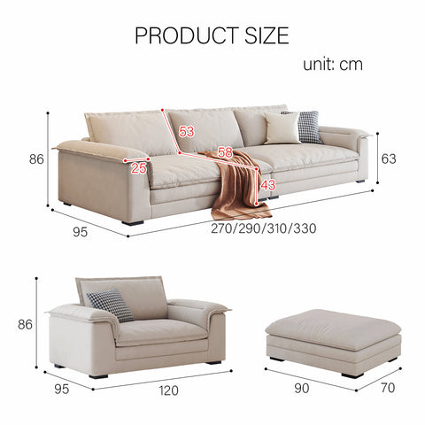 Beige suede aiden sailboat two seater sectional sofa set with matching armchair and ottoman in modern design