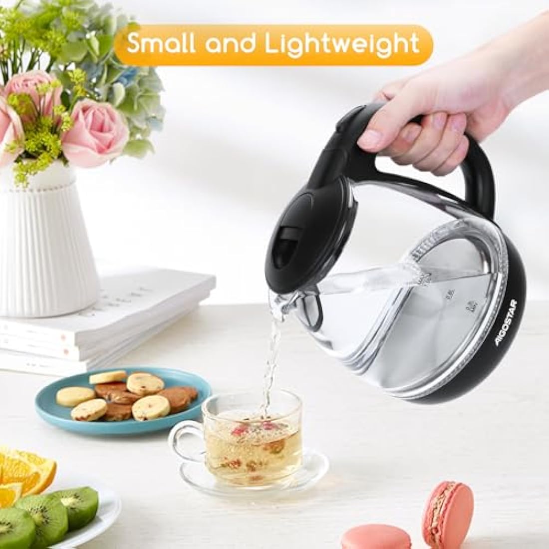 Black glass kettle aigostar small electric kettle cordless clear glass fast quiet boil for hot water in kitchen office