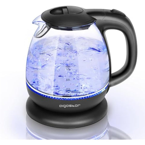 Black glass kettle aigostar electric kettle with transparent body and blue led lighting for fast hot water boiling