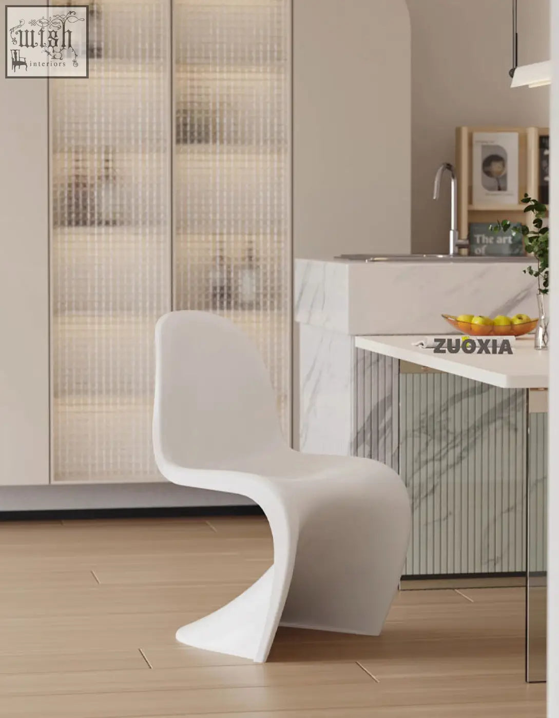 White sleek plastic aimee dining chair with modern flowing design perfect for stylish dining spaces