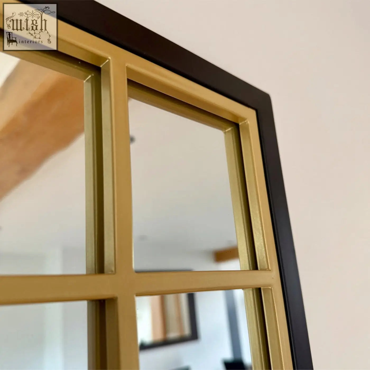 Aimi black gold metal leaner mirror with multi-paned vintage window design 180cm x 105cm rectangle frame