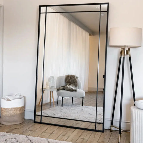 Aimi - Full Length Black Metal Rectangle Window Mirror - 180cm x 105cm. - Mirror