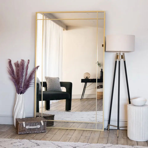 Aimi - Full Length Gold Metal Rectangle Window Mirror - 180cm x 105cm - Mirror