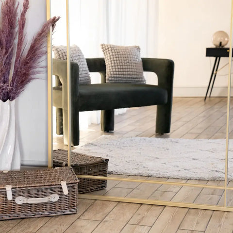 Aimi - Full Length Gold Metal Rectangle Window Mirror - 180cm x 105cm - Mirror