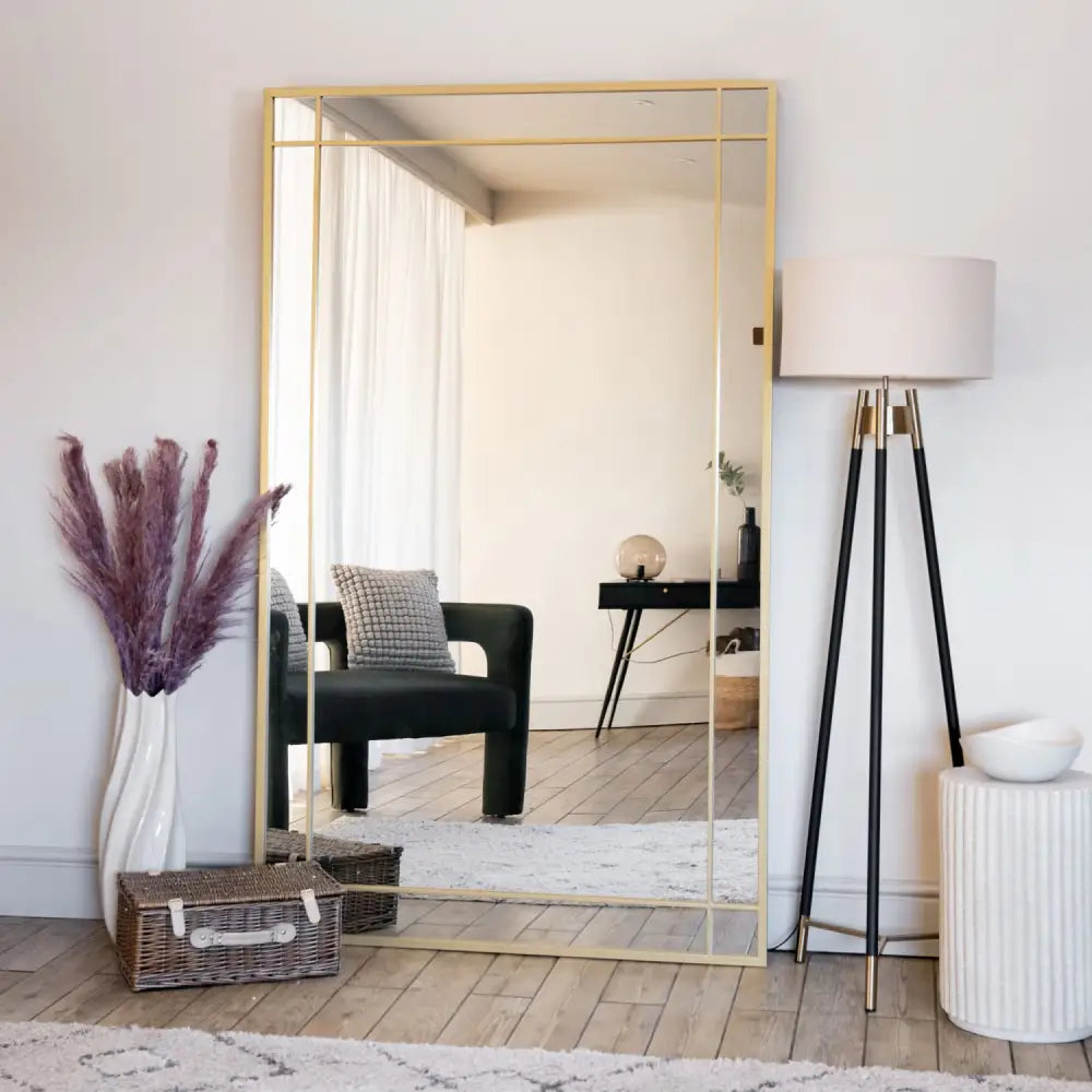 Aimi - Full Length Gold Metal Rectangle Window Mirror - 200cm x 120cm - Mirror