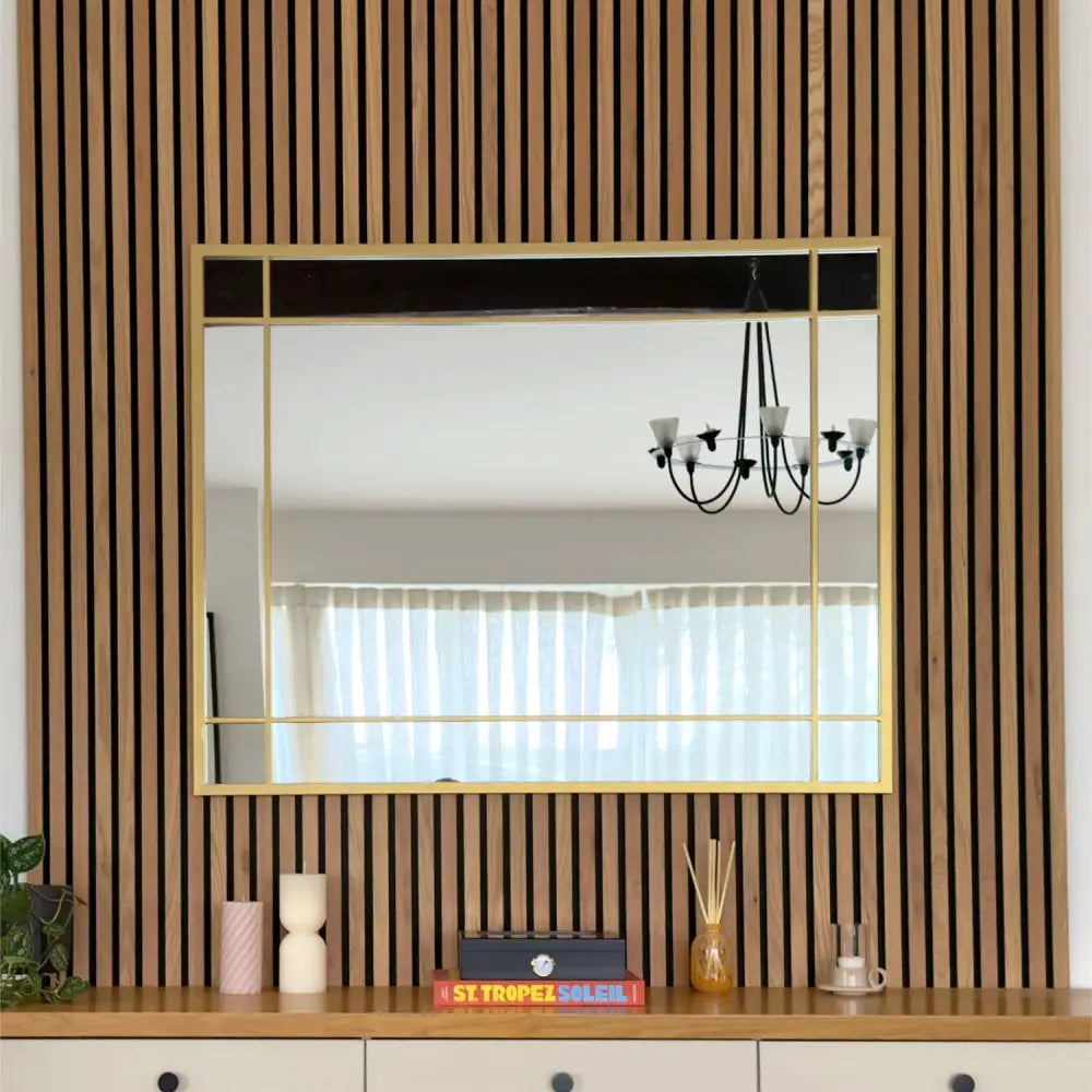 Aimi - Gold Metal Rectangle Window Mirror - 95cm x 120cm. - Mirror