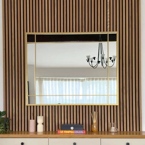 Aimi - Gold Metal Rectangle Window Mirror - 95cm x 120cm. - Mirror