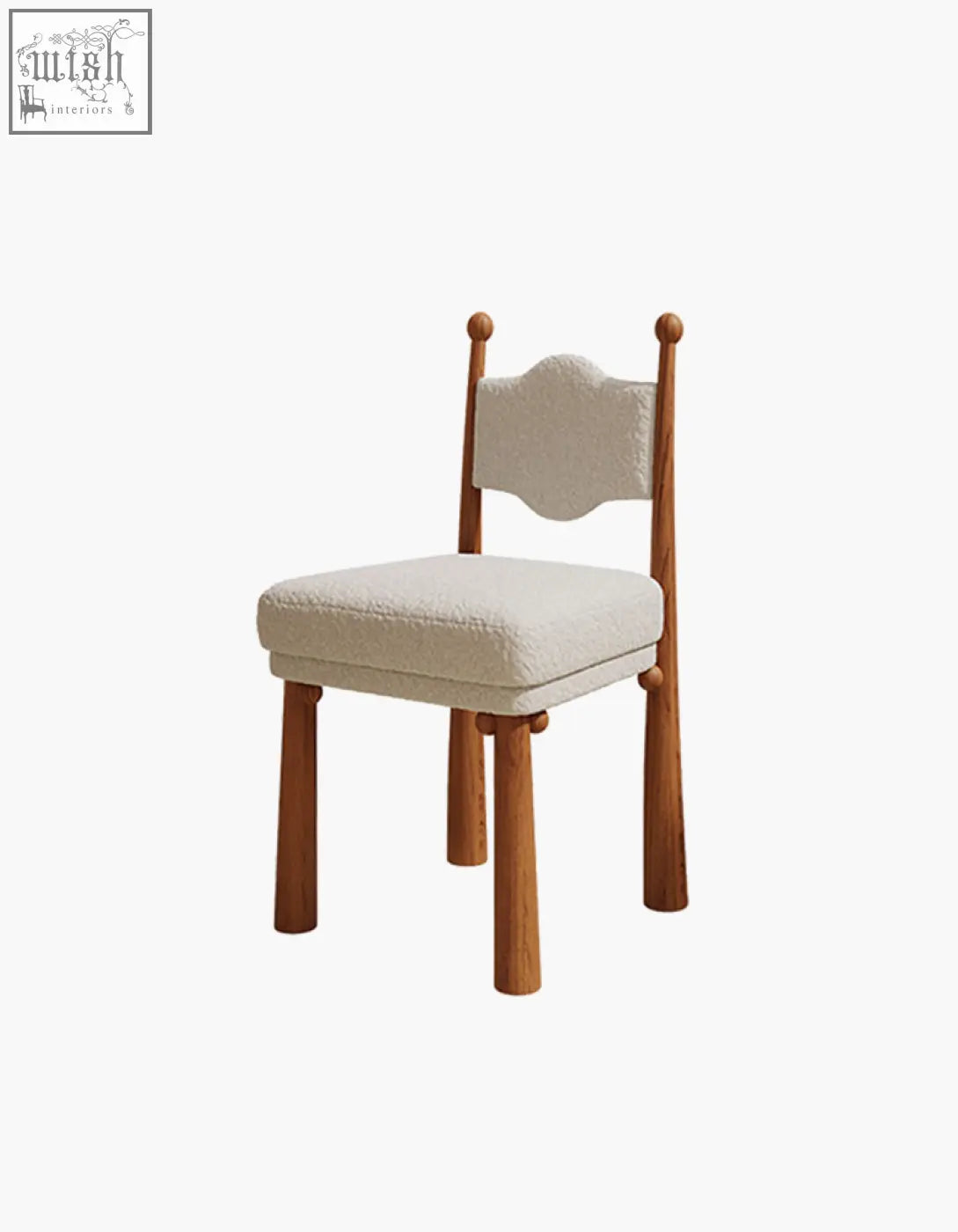 A cozy cream-colored ainsley dining chair with textured fabric seat and wooden legs perfect for dining spaces
