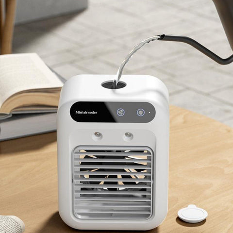 White plastic portable air conditioner with digital display and atomization technology for room and office use