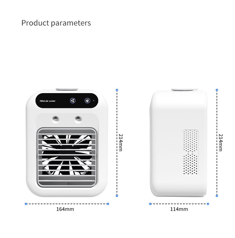 White portable air conditioner mini air cooler with black control panel and atomization technology for room and car use