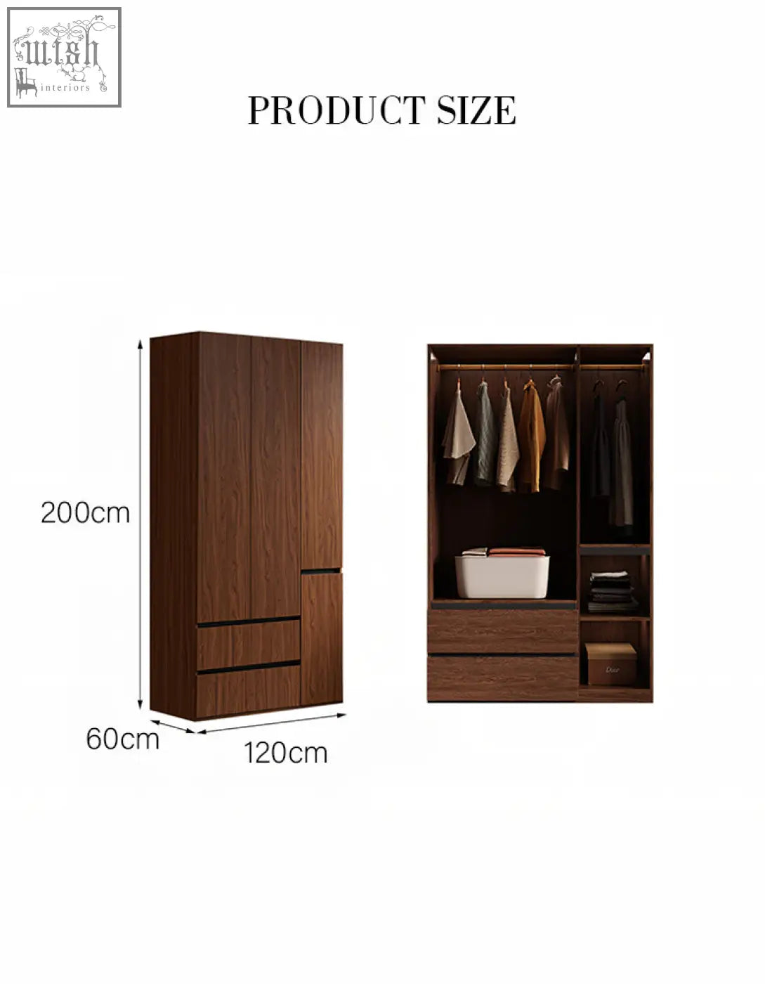 Modern brown wood wardrobe with sleek black trim featuring generous storage solutions in door wardrobe styles