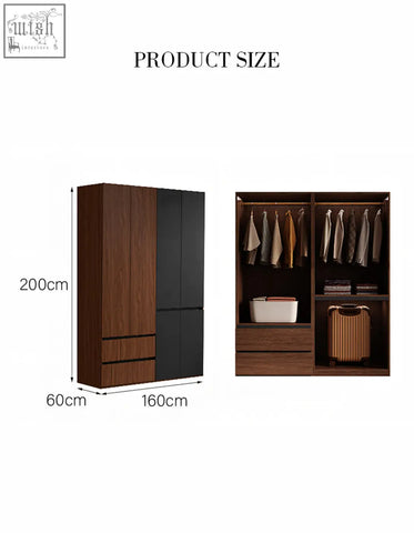 Modern aisha wood wardrobe with two-tone black and dark brown door wardrobe featuring generous storage solutions