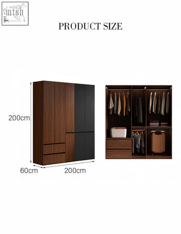 Aisha wood wardrobe with black finish door wardrobe featuring generous storage solutions and multiple size options