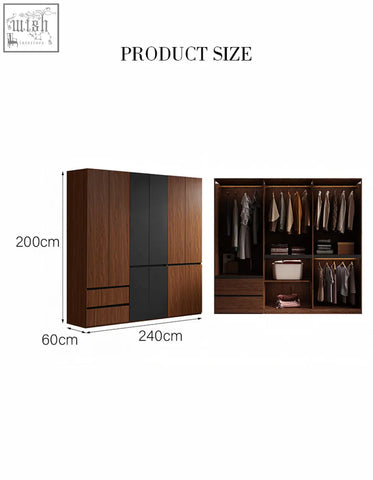 Modern wooden aisha door wardrobe with black panel accents and integrated hanging space for generous storage solutions