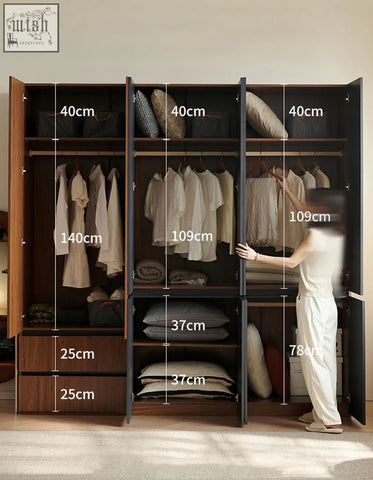 Modern aisha wood wardrobe with dark brown finish black metal frame door wardrobe offering generous storage solutions