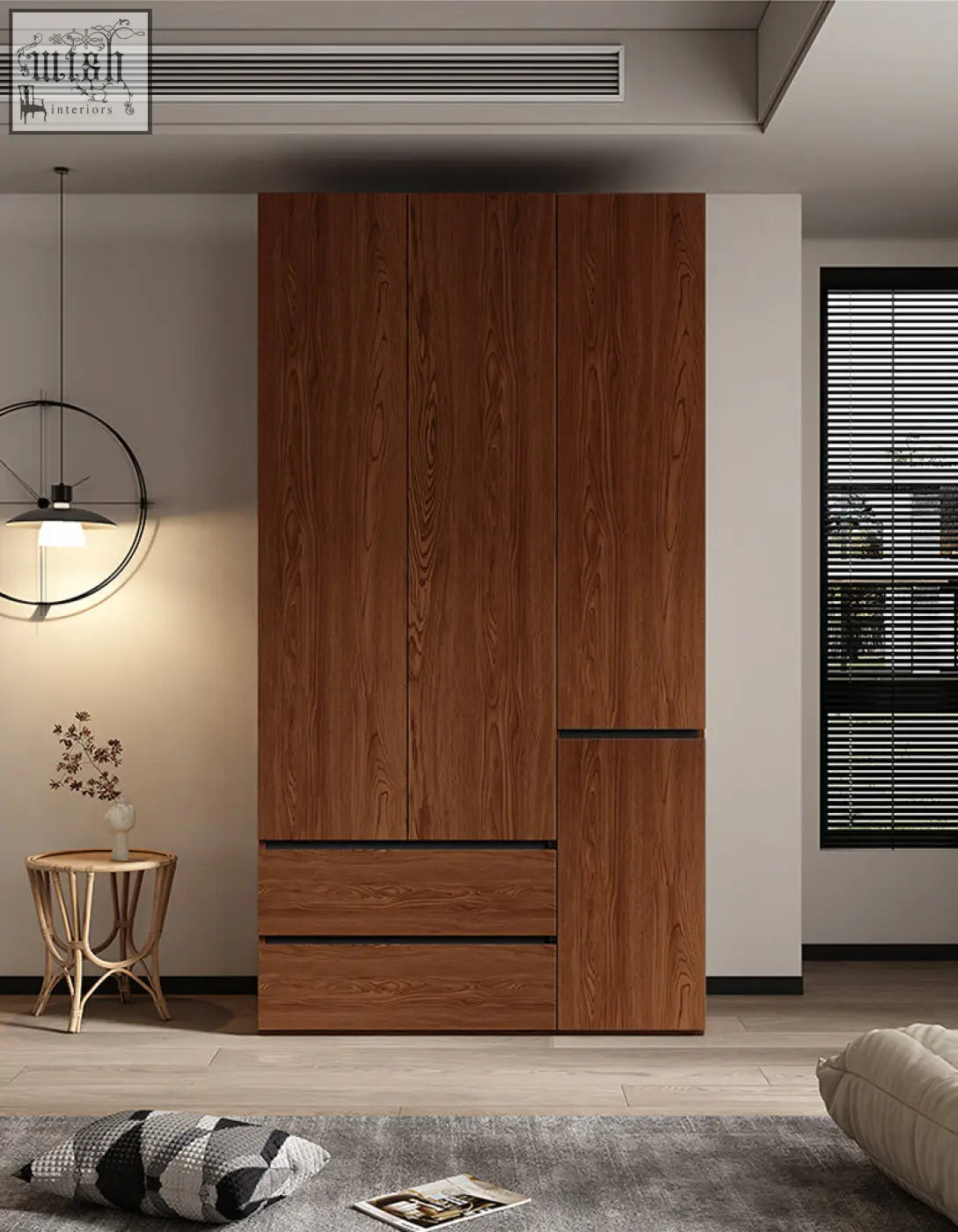 Aisha wardrobe wood wardrobe with warm brown finish sleek door wardrobe offering generous storage solutions