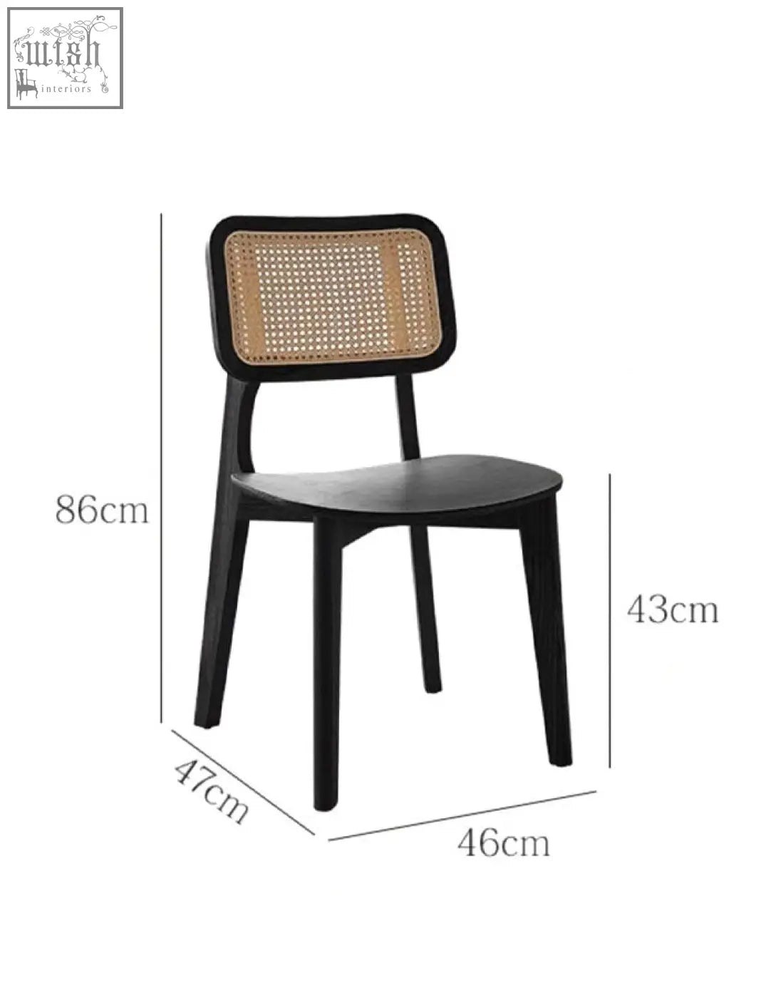 Black cane-back aislin rattan dining chair with sleek modern design and sturdy wooden legs perfect as a dining chair
