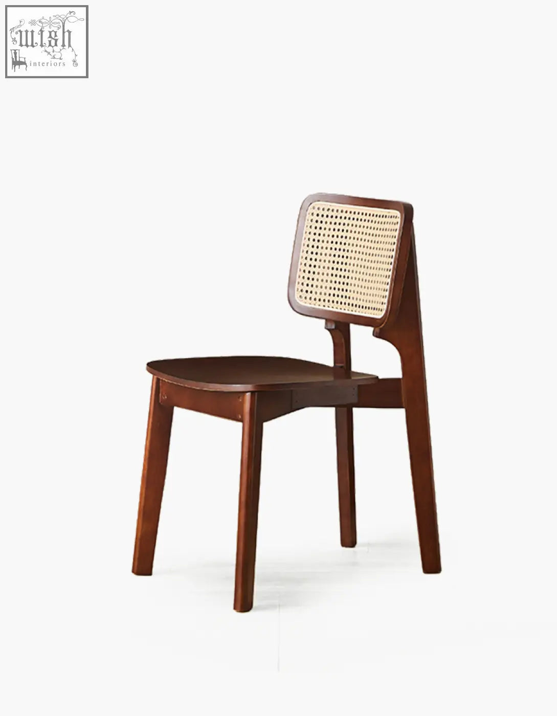 Aislin rattan dining chair with sleek dark wood frame and woven cane backrest and seat perfect dining chair option