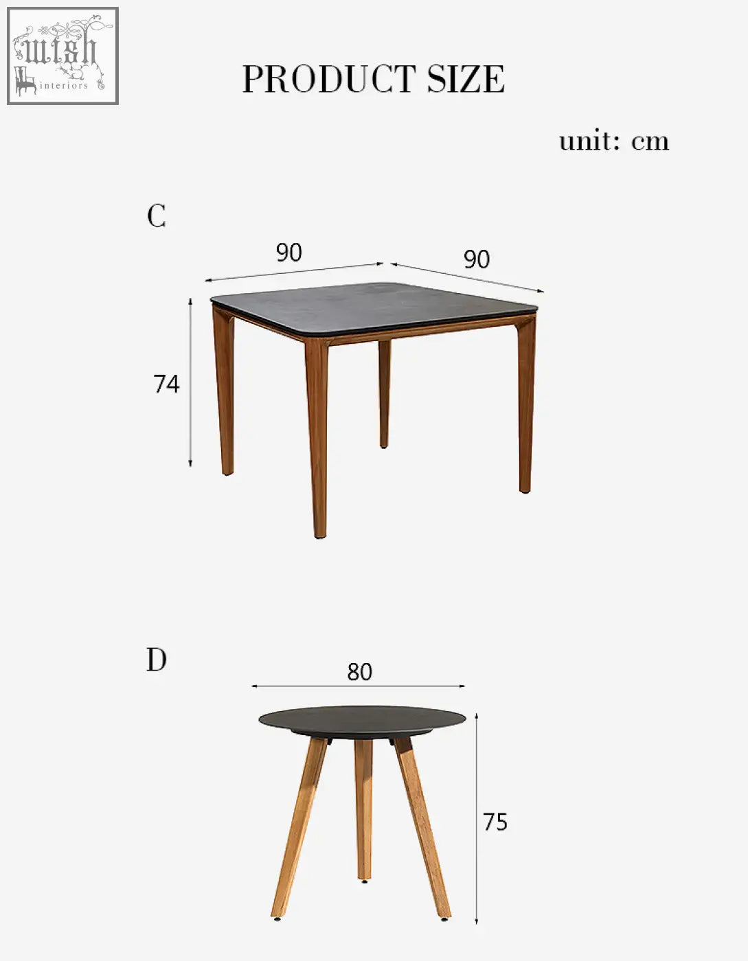 Modern Aisulu 6 seater outdoor dining set with dark gray stone tops and light wood legs perfect for outdoor dining