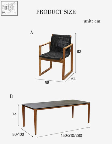 Modern wooden armchair with woven black seat and tapered legs from aisulu 6 seater outdoor dining set