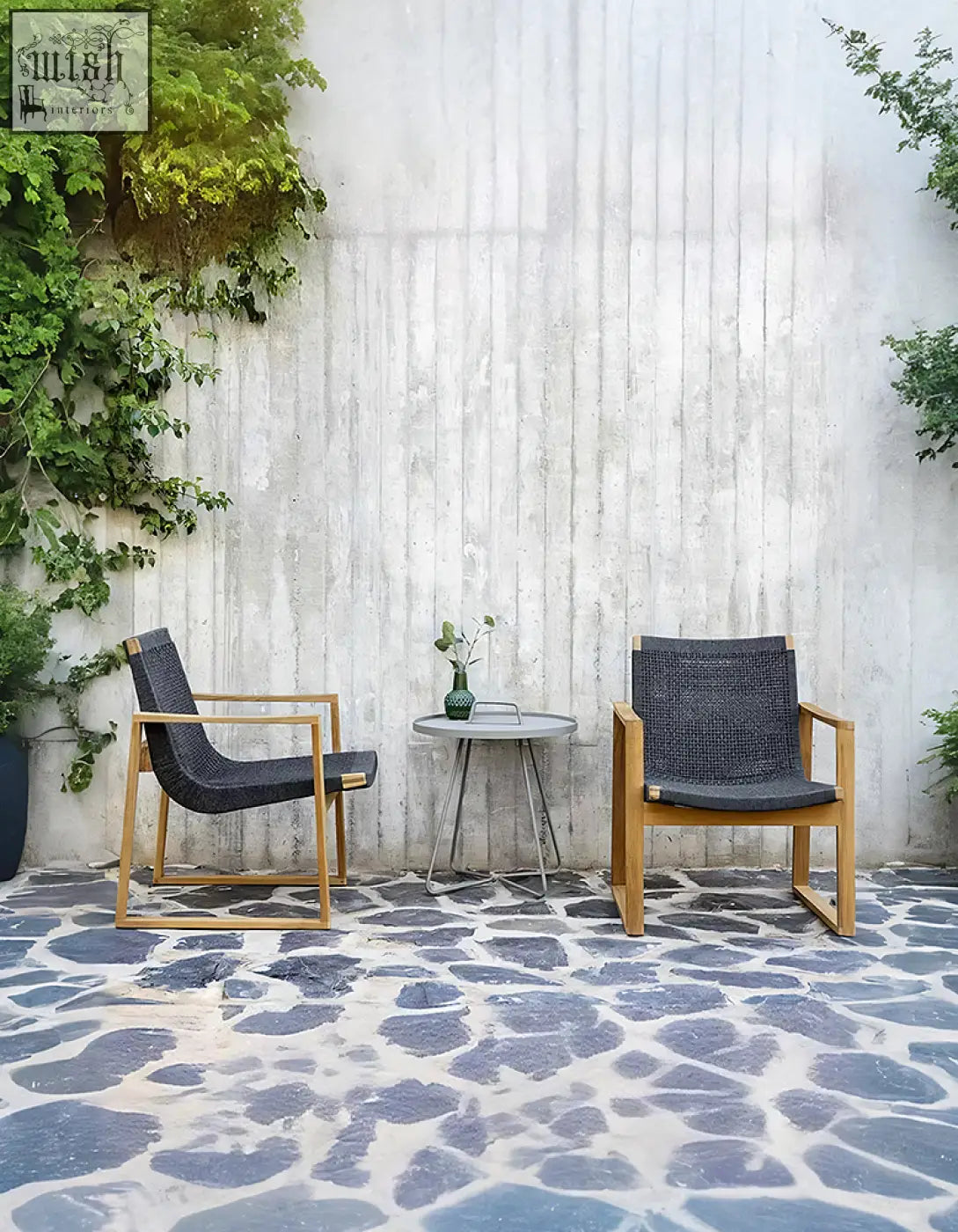 Modern woven gray chair with light wood frame in aisulu 6 seater outdoor dining set for stylish outdoor dining
