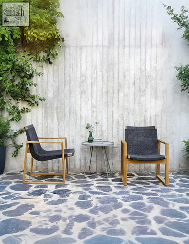 Modern woven gray chair with light wood frame in aisulu 6 seater outdoor dining set for stylish outdoor dining