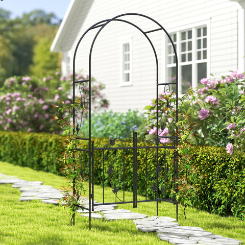 Outsunny 2.17m Steel Garden Arch with Gate, Wedding Arch for Outdoor, Garden, 107W x 45D x 217H cm Black