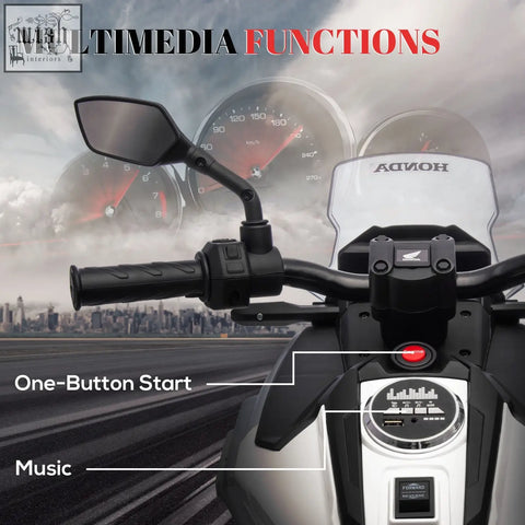 Black and white honda licensed kids electric motorbike handlebar with one-button start and music early education function
