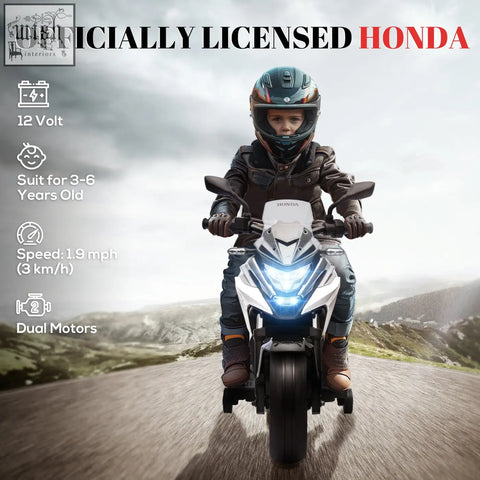 White and black honda licensed kids electric motorbike with dual motors two training wheels and early education function