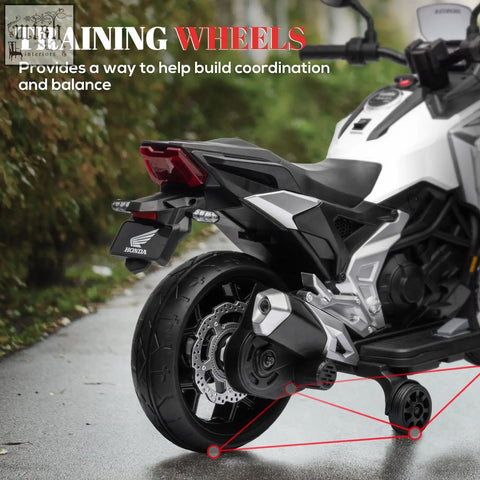 White and black honda licensed kids electric motorbike with two training wheels and early education function for ages 3-6 years