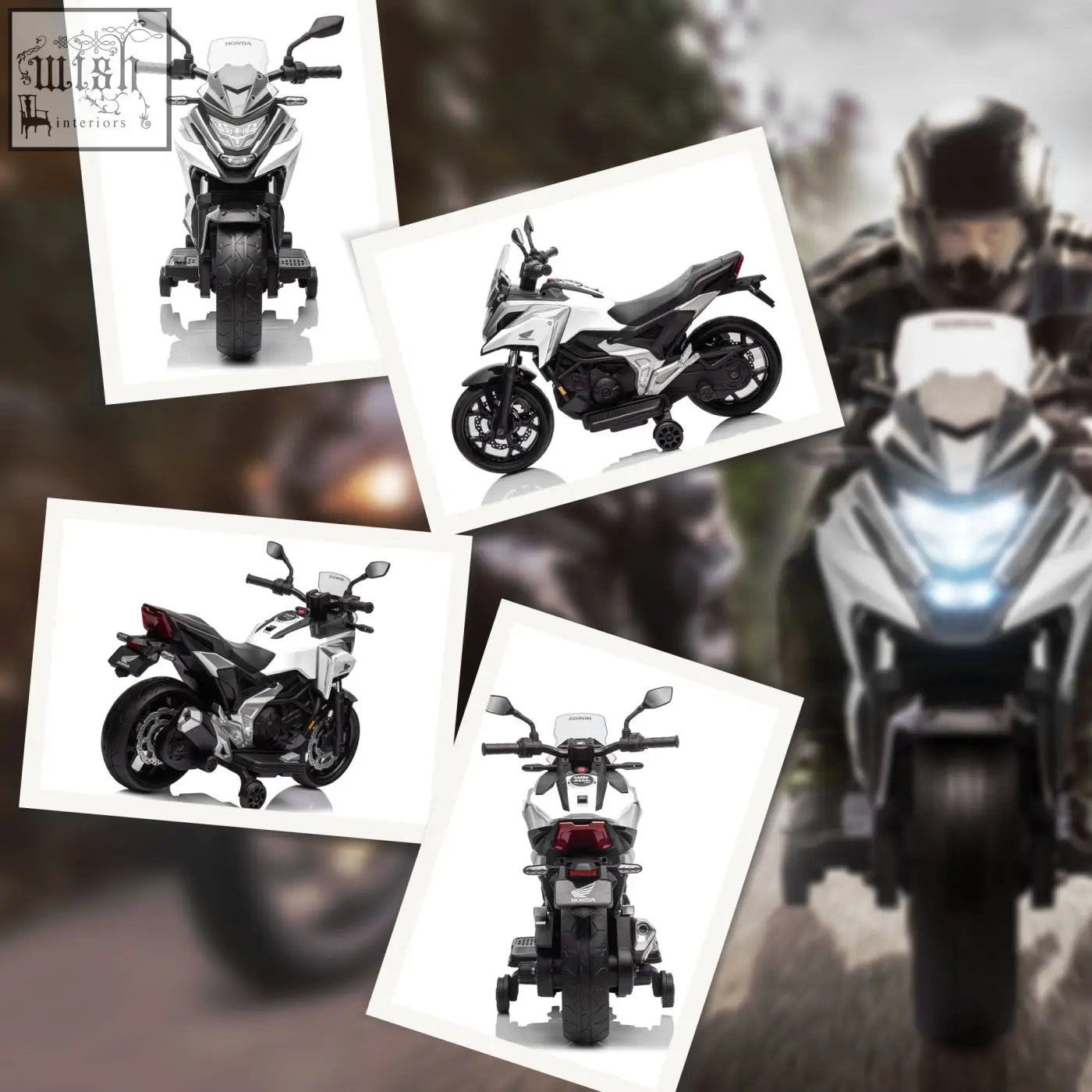 White and black honda licensed electric motorbike toy with two training wheels and early education function for kids