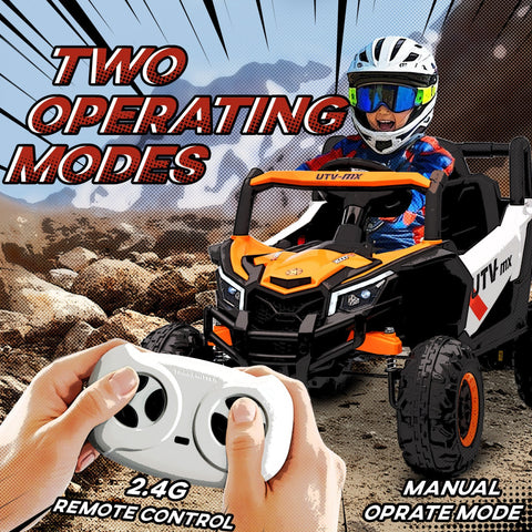 Orange and black aiyaplay 12v kids electric car with remote control suspension system and white accents for ages 3 to 5