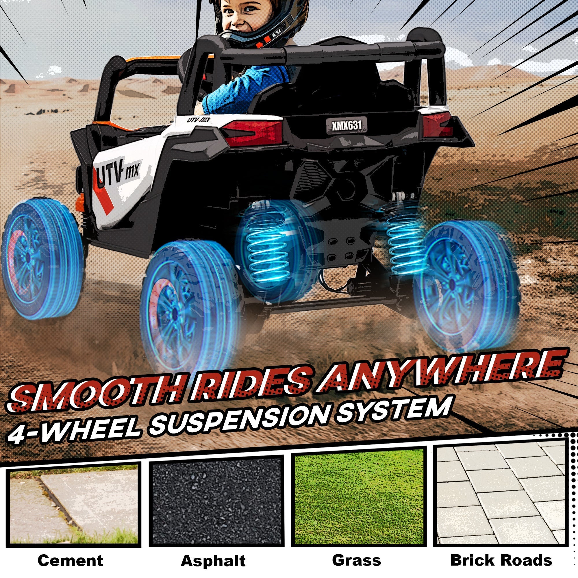 Black and white electric utv mx with blue glowing wheels kids electric car with remote control by AIYAPLAY