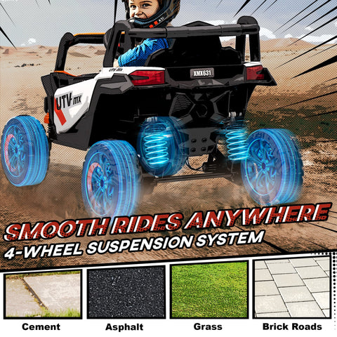 Black and white electric utv mx with blue glowing wheels kids electric car with remote control by AIYAPLAY