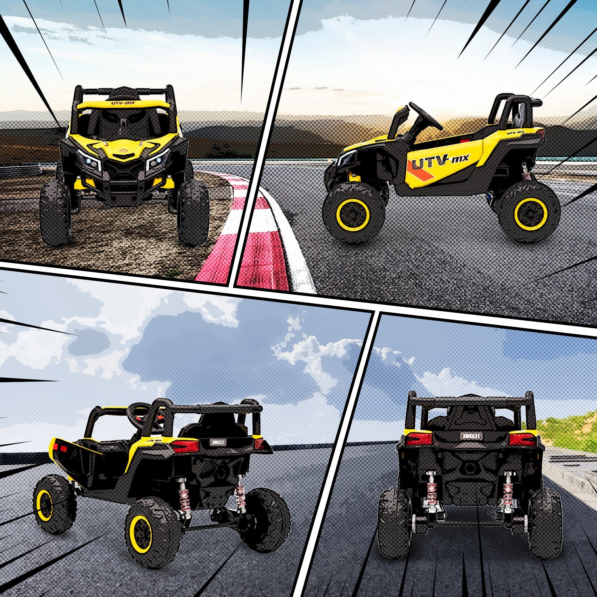 Yellow and black kids electric utv mx toy vehicle with bold racing stripes ai yaplay 12v remote control car