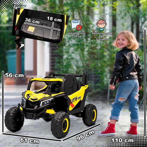 Yellow and black kids electric car with remote control rugged off-road design and bold yellow accents on wheels and body