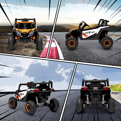 Orange and black aiyaplay kids electric car with remote control rugged tires roll cage and white side accents