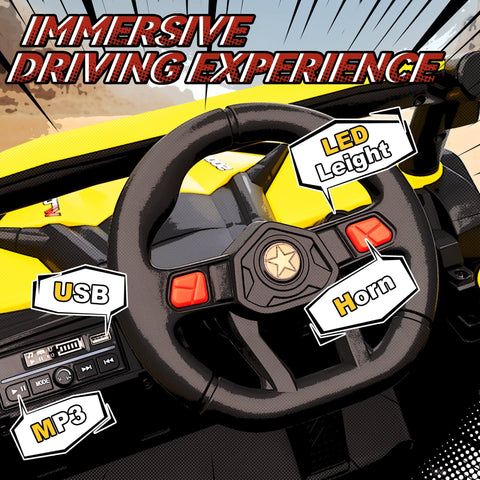 Black steering wheel with red buttons star emblem led lights usb mp3 in aiyaplay yellow kids electric car remote control
