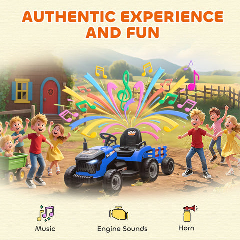 Blue aiyaplay 12v ride on tractor with remote control and detachable trailer for kids ages 3-8 years