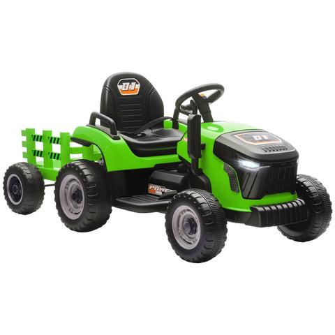 Bright green and black aiya play 12v ride on tractor with remote control and detachable trailer for kids 3-8 years